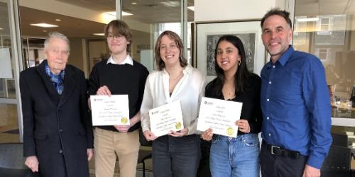 Right to Left - Dr. Rowland Marshall, three top prize winners of 2023 creative writing awards, and Dr. Alexander MacLeod.