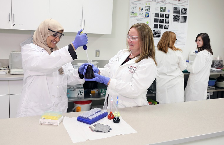 Dr. Christa Brosseau in the lab working with her students